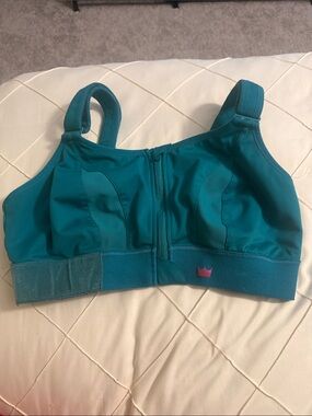 She fit Teal Front-Zip ultimate high impact Support Sports Bra